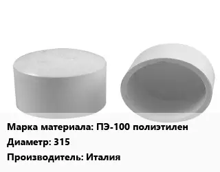 Заглушка полипропилен, полиэтилен, металлопластик полиэтилен ПЭ-100 полиэтилен D=315 Италия